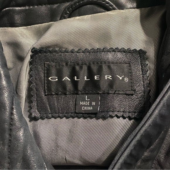 Vintage 90s Y2k Gallery Black 100% Leather Butter Soft Mid Length Jacket - Picture 5 of 6